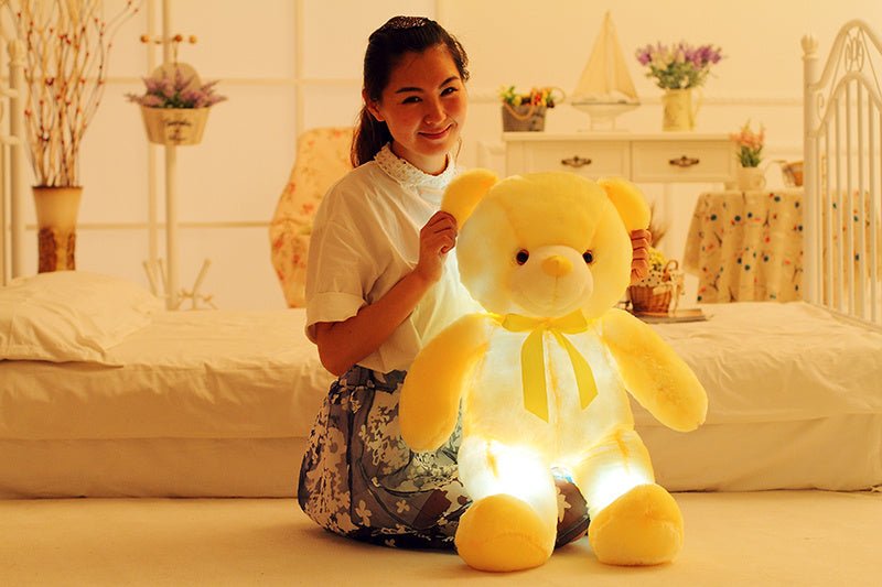 Creative Light Up LED Teddy Bear Stuffed Animals Plush Toy Colorful Glowing Christmas Gift For Kids Pillow $33.15 Dana Fashion Color: Blue Size: 25cm Toys & Hobbies Overview Inside with the LED device, include more than 7 Changing colors, can shine up aft
