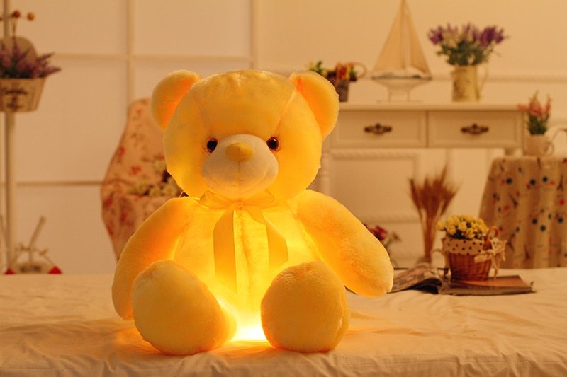Creative Light Up LED Teddy Bear Stuffed Animals Plush Toy Colorful Glowing Christmas Gift For Kids Pillow $33.15 Dana Fashion Color: Blue Size: 25cm Toys & Hobbies Overview Inside with the LED device, include more than 7 Changing colors, can shine up aft