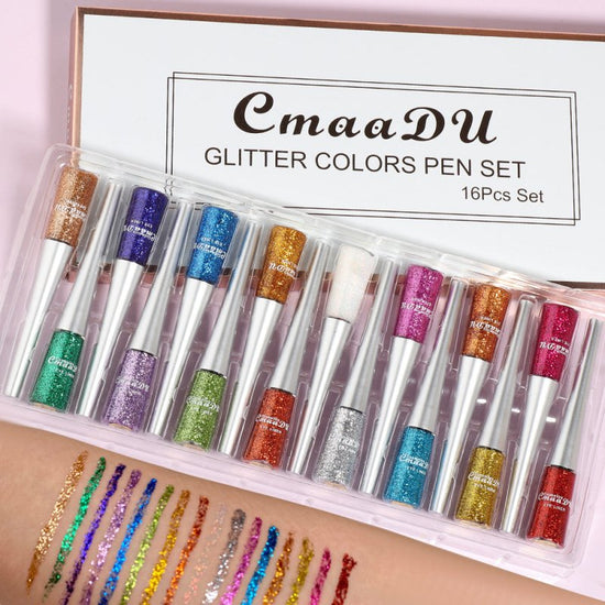 Creative Multicolor Glitter Liquid Eyeliner Set $65.50 Dana Fashion Color: Suit makeup Product information: Color classification: suit Net weight: 5g x 16pcs Color : 16 color Size Information: Size : 128mm wide * 275mm long Packing list: 1* eyeliner set