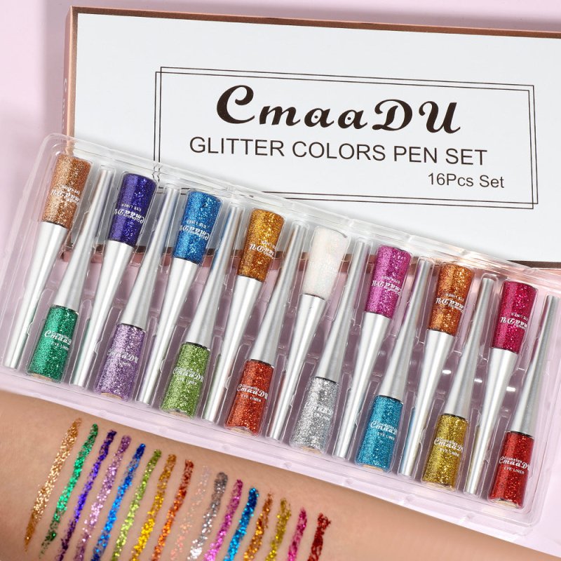 Creative Multicolor Glitter Liquid Eyeliner Set $65.50 Dana Fashion Color: Suit makeup Product information: Color classification: suit Net weight: 5g x 16pcs Color : 16 color Size Information: Size : 128mm wide * 275mm long Packing list: 1* eyeliner set