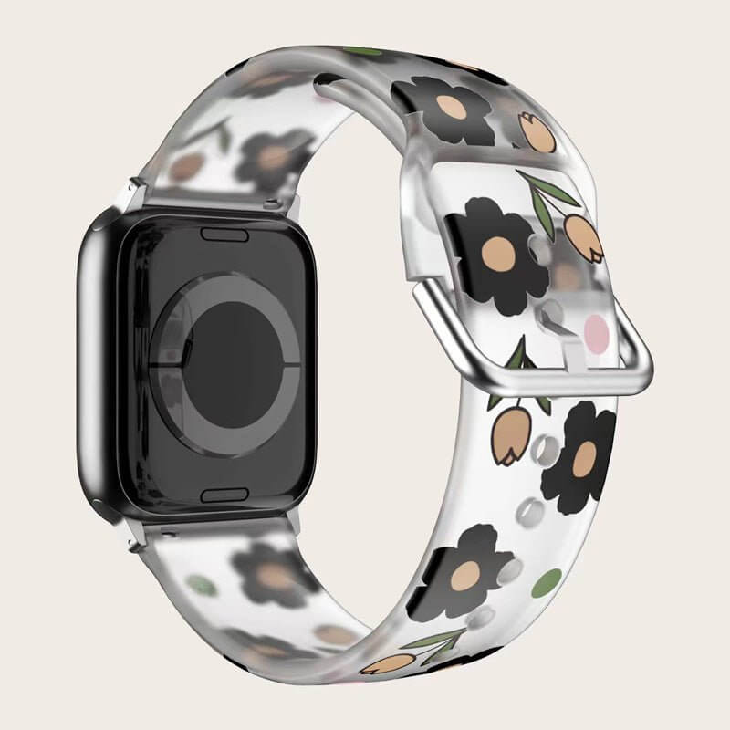 Creative Printed Versatile Watch Strap $14.71 Dana Fashion Color: Black and white flowers Specifications: 38or40or41mm Women's Accessories Product information: Color: colorful flowers, colorful little flower, red and white flowers, black and white flowers