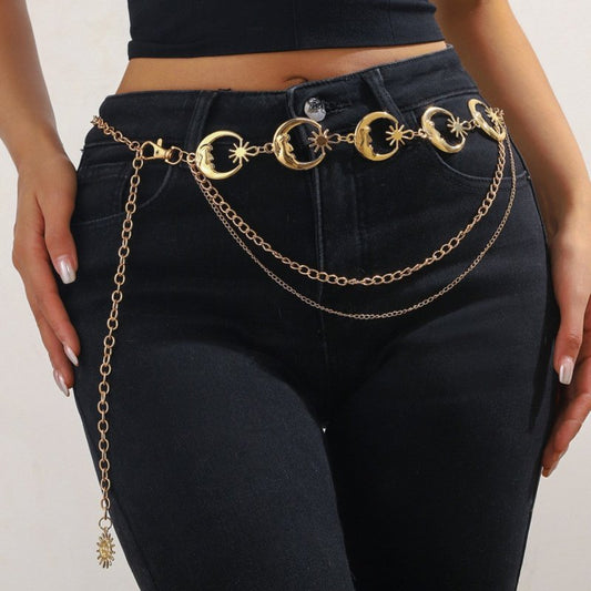 Crescent Waist Chain Tassel Multi-layer Chain Adjustable $15.00 Dana Fashion Color: Golden Single Layer Women's Accessories Product information: Color: gold single layer, Silver single layer, gold three layers, silver three layers Size: 115cm Applicable G
