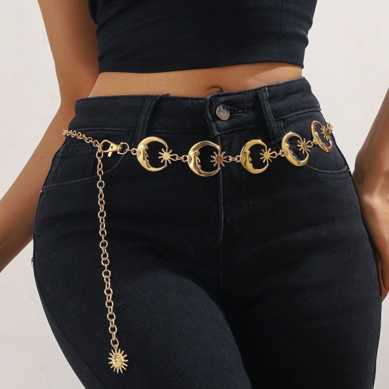 Crescent Waist Chain Tassel Multi-layer Chain Adjustable $15.00 Dana Fashion Color: Golden Single Layer Women's Accessories Product information: Color: gold single layer, Silver single layer, gold three layers, silver three layers Size: 115cm Applicable G