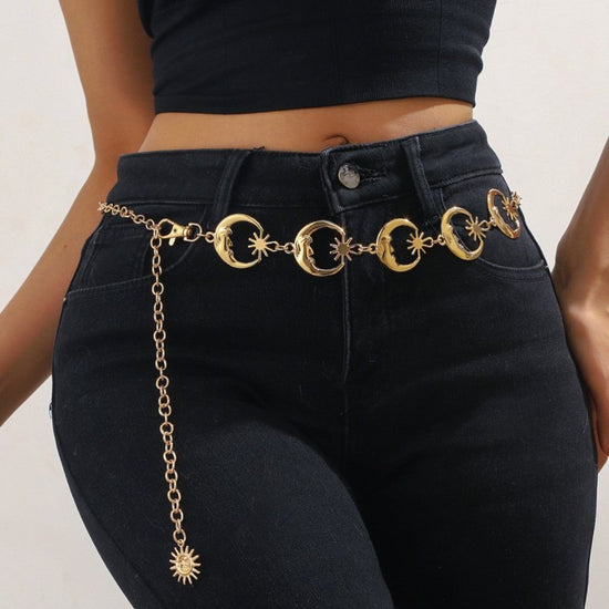 Crescent Waist Chain Tassel Multi-layer Chain Adjustable $15.00 Dana Fashion Color: Golden Single Layer Women's Accessories Product information: Color: gold single layer, Silver single layer, gold three layers, silver three layers Size: 115cm Applicable G