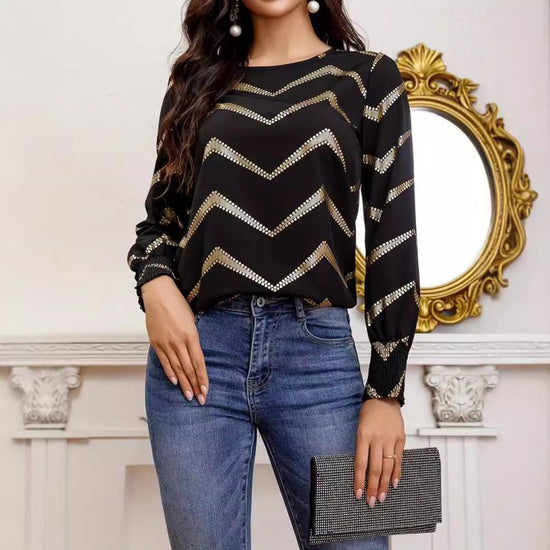 Crew Neck Casual Pleating Long Sleeve Shirt $41.31 Dana Fashion Color: Black Size: L Women's clothing Product information: Fabric name: Polyester Color: Black Main composite material: Polyester (polyester fiber) Size: S,M,L,XL,XXL Style type: temperature