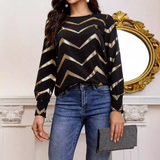 Crew Neck Casual Pleating Long Sleeve Shirt $41.31 Dana Fashion Color: Black Size: L Women's clothing Product information: Fabric name: Polyester Color: Black Main composite material: Polyester (polyester fiber) Size: S,M,L,XL,XXL Style type: temperature