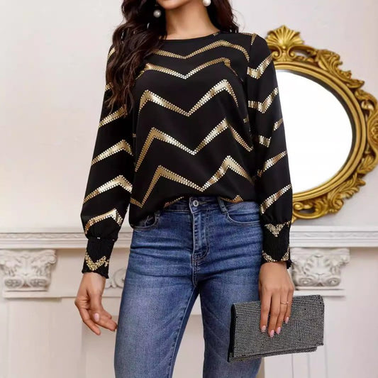 Crew Neck Casual Pleating Long Sleeve Shirt $41.31 Dana Fashion Color: Black Size: L Women's clothing Product information: Fabric name: Polyester Color: Black Main composite material: Polyester (polyester fiber) Size: S,M,L,XL,XXL Style type: temperature