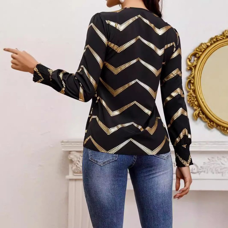 Crew Neck Casual Pleating Long Sleeve Shirt $41.31 Dana Fashion Color: Black Size: L Women's clothing Product information: Fabric name: Polyester Color: Black Main composite material: Polyester (polyester fiber) Size: S,M,L,XL,XXL Style type: temperature