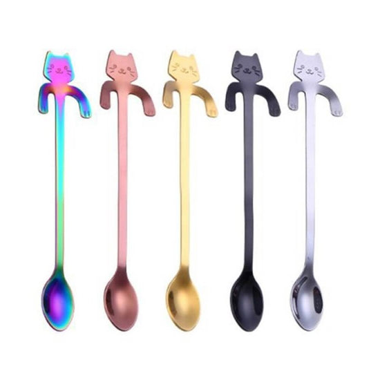 Cross-border 304 Stainless Steel Spoon Cartoon Cat Handle Hanging Coffee Spoon $25.50 Dana Fashion Color: Long 5pcs 5color Dana's Kitchen Overview: 1. Stainless steel cat coffee spoon 2. Cute cartoon cat design 3. A variety of colors to choose from 4. Exq