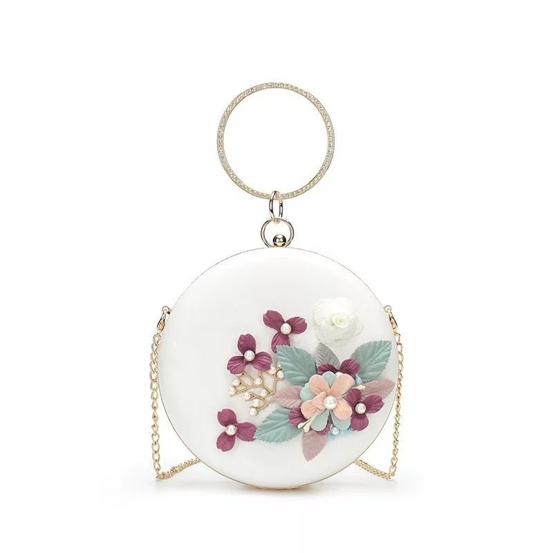 Cross-border Flower Dinner Stylish Round Banquet Handbag $49.82 Dana Fashion Color: Black Women's Bags Product information: Lining texture: Satin Pattern: Flowers Color: white, black, light green, pink Outer bag type: Three-dimensional pocket Material: Me