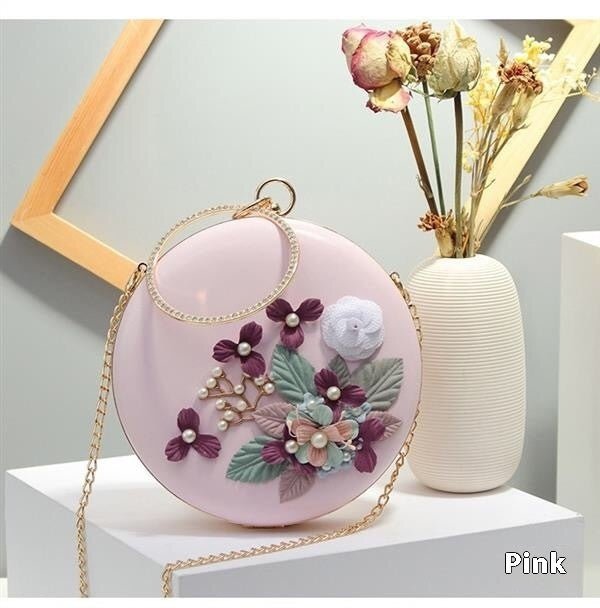 Cross-border Flower Dinner Stylish Round Banquet Handbag $49.82 Dana Fashion Color: Pink Women's Bags Product information: Lining texture: Satin Pattern: Flowers Color: white, black, light green, pink Outer bag type: Three-dimensional pocket Material: Met