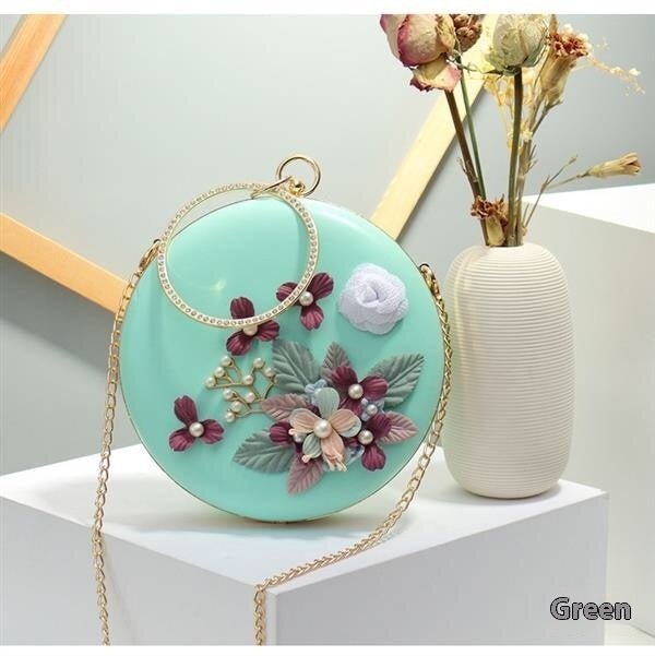 Cross-border Flower Dinner Stylish Round Banquet Handbag $49.82 Dana Fashion Color: Black Women's Bags Product information: Lining texture: Satin Pattern: Flowers Color: white, black, light green, pink Outer bag type: Three-dimensional pocket Material: Me