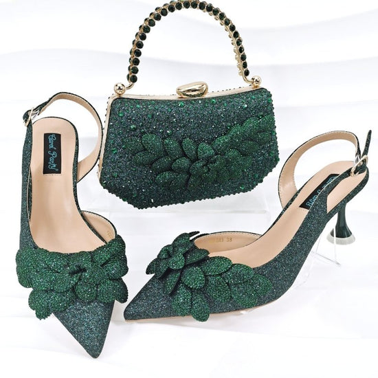 Cross-border Ladies Party Shoes Bag Set Handmade Leaf Decorative Wine Glass Heel $167.70 Dana Fashion Color: Champagne Size: 38 Women's Bags Product information: Pattern: Dots Lining material: Microfiber Color: Silver, sky blue, orange red, dark blue, win