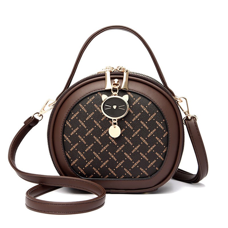 Crossbody Portable Printed Small Round Bag Soft Leather $44.52 Dana Fashion Color: MX Brown Women's shoes Product information: Applicable scenarios: Daily matching Color: TMK Brown, rhombus White, bear White, Diamond Blue, MX Brown Material: PU Style: Urb