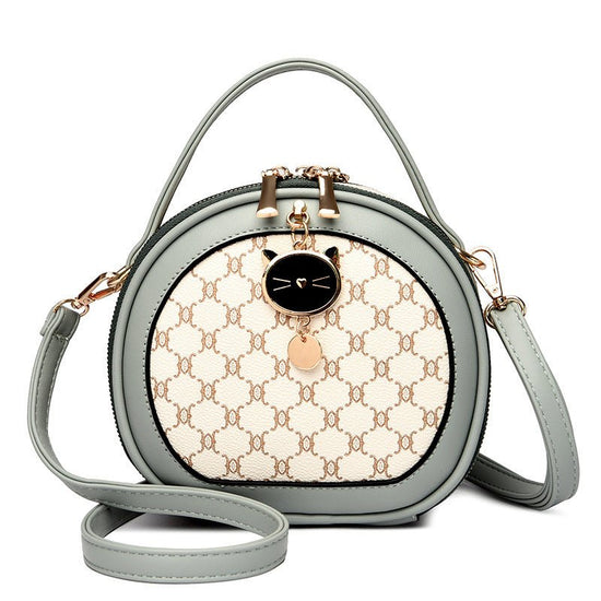 Crossbody Portable Printed Small Round Bag Soft Leather $44.52 Dana Fashion Color: Diamond Blue Women's shoes Product information: Applicable scenarios: Daily matching Color: TMK Brown, rhombus White, bear White, Diamond Blue, MX Brown Material: PU Style: