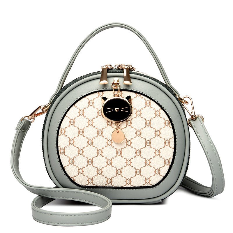 Crossbody Portable Printed Small Round Bag Soft Leather $44.52 Dana Fashion Color: Diamond Blue Women's shoes Product information: Applicable scenarios: Daily matching Color: TMK Brown, rhombus White, bear White, Diamond Blue, MX Brown Material: PU Style: