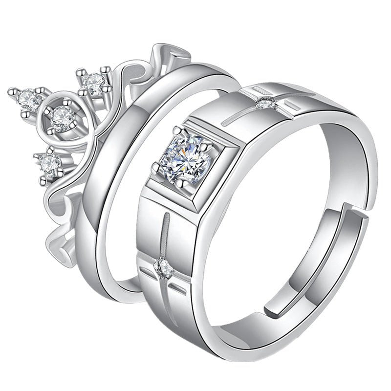 Crown Men's And Women's Diamond Couple Ring $46.16 Dana Fashion Color: White Copper White Gold Plated Size: 2 Piece set Women's Accessories Product information: Type: Ring, ring Treatment Process: Electroplating Color: white copper white gold plated Size: