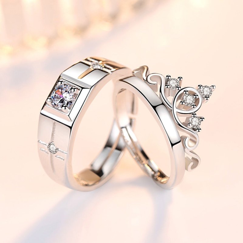 Crown Men's And Women's Diamond Couple Ring $46.16 Dana Fashion Color: White Copper White Gold Plated Size: 2 Piece set Women's Accessories Product information: Type: Ring, ring Treatment Process: Electroplating Color: white copper white gold plated Size: