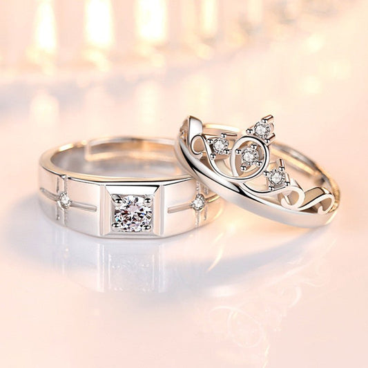 Crown Men's And Women's Diamond Couple Ring $46.16 Dana Fashion Color: White Copper White Gold Plated Size: 2 Piece set Women's Accessories Product information: Type: Ring, ring Treatment Process: Electroplating Color: white copper white gold plated Size: