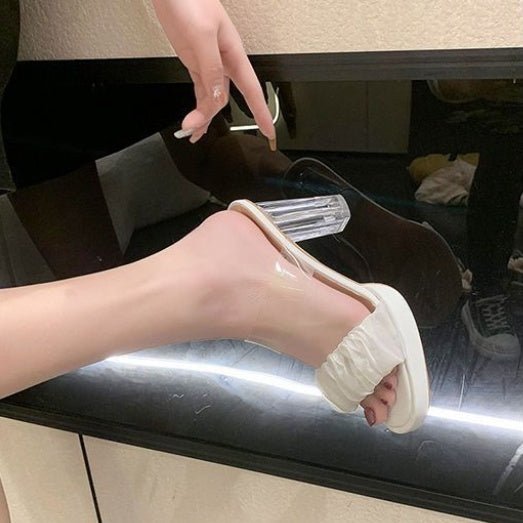 Crystal Clear With Gentle Wind Pleats With Flip-flops $36.05 Dana Fashion Color: Apricot upgrade 7 cm Shoe size: 34 Women's shoes Specifications: Upper material: PU Heel height: High heel (5cm-8cm) Sole material: PU Style: Korean version Packing list: San