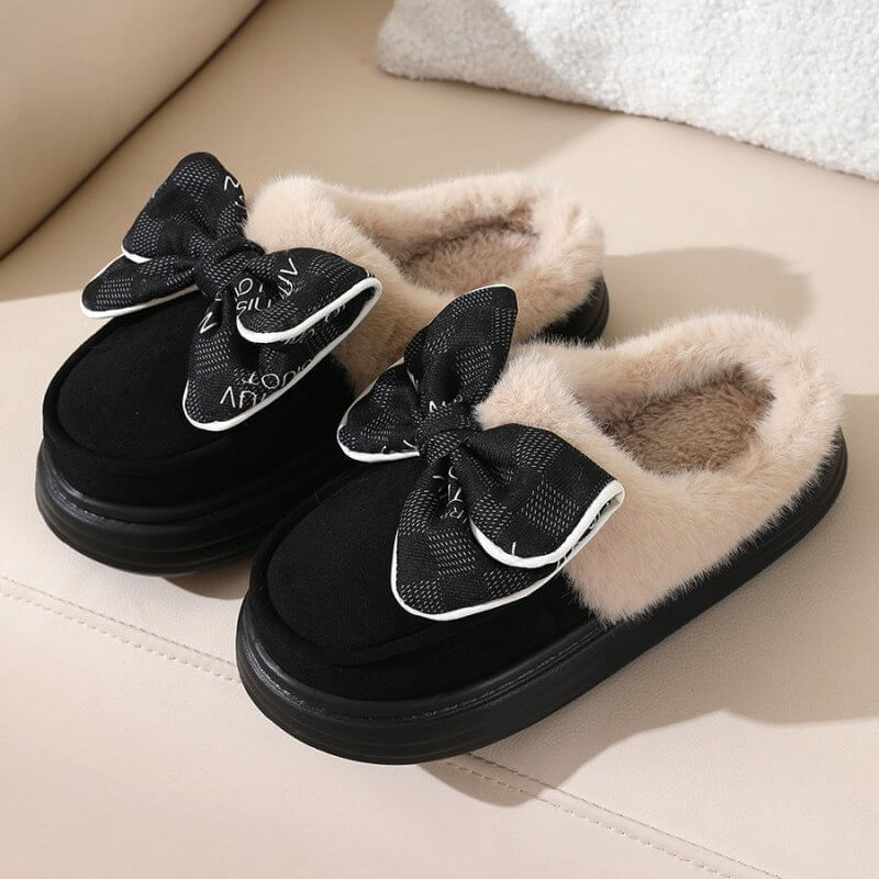 Cute Bowknot Plush Slipper Winter Warm Indoor Floor Bedroom Home Slippers For Women Fashion Thick-soled Solid House Shoes $39.50 Dana Fashion Color: Bow black Size: 36to37 Women's shoes Product information: Shoe upper material: Suede Sole Material: Rubber