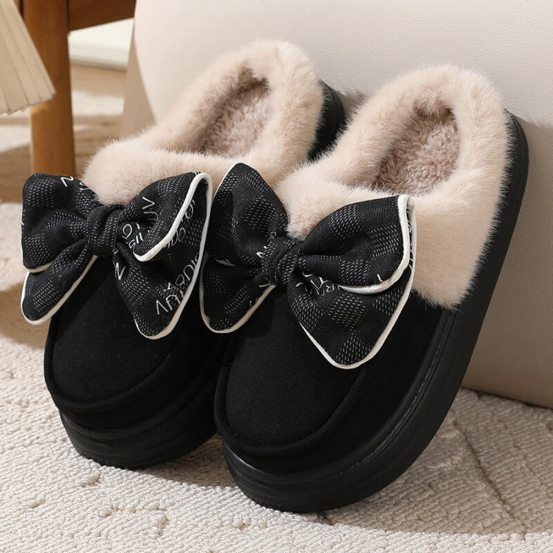 Cute Bowknot Plush Slipper Winter Warm Indoor Floor Bedroom Home Slippers For Women Fashion Thick-soled Solid House Shoes $39.50 Dana Fashion Color: Bow black Size: 36to37 Women's shoes Product information: Shoe upper material: Suede Sole Material: Rubber