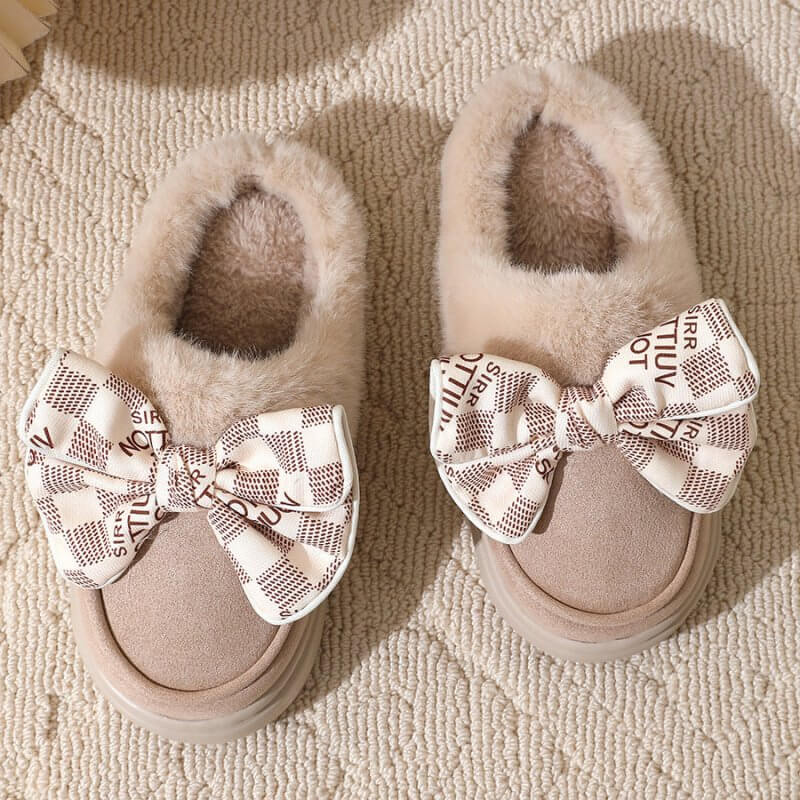 Cute Bowknot Plush Slipper Winter Warm Indoor Floor Bedroom Home Slippers For Women Fashion Thick-soled Solid House Shoes $39.50 Dana Fashion Color: Bow black Size: 36to37 Women's shoes Product information: Shoe upper material: Suede Sole Material: Rubber