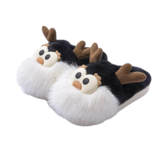 Cute Cartoon Christmas Deer Cotton Shoes Winter Indoor Floor Home Slippers Half-covered Heel Warm Plush Shoes Women $50.50 Dana Fashion Color: Black Size: 40to41 Women's shoes Overview: Unique design, stylish and beautiful. Good material, comfortable feet
