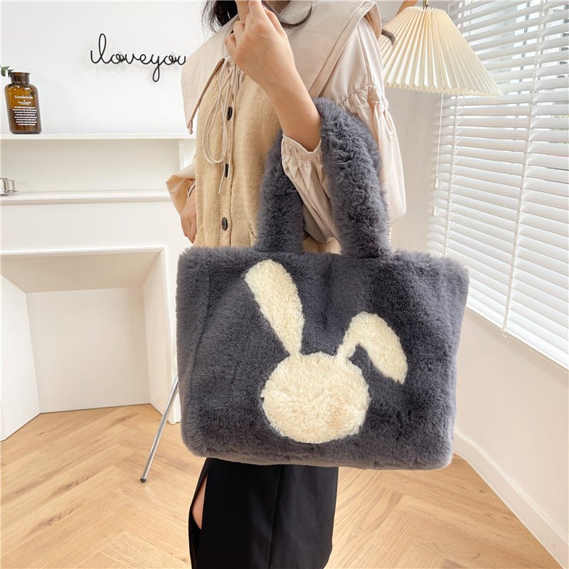 Cute Cartoon Rabbit Ears Plush Bag Autumn And Winter Shoulder Bag Shopping Handbags Large Capacity Personalized Tote Bags For Women $39.98 Dana Fashion Color: Dark Grey Women's Bags Product information: Material: plush Style: fashionable and simple Featur