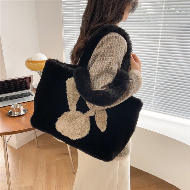 Cute Cartoon Rabbit Ears Plush Bag Autumn And Winter Shoulder Bag Shopping Handbags Large Capacity Personalized Tote Bags For Women $39.98 Dana Fashion Color: Black Women's Bags Product information: Material: plush Style: fashionable and simple Features:S