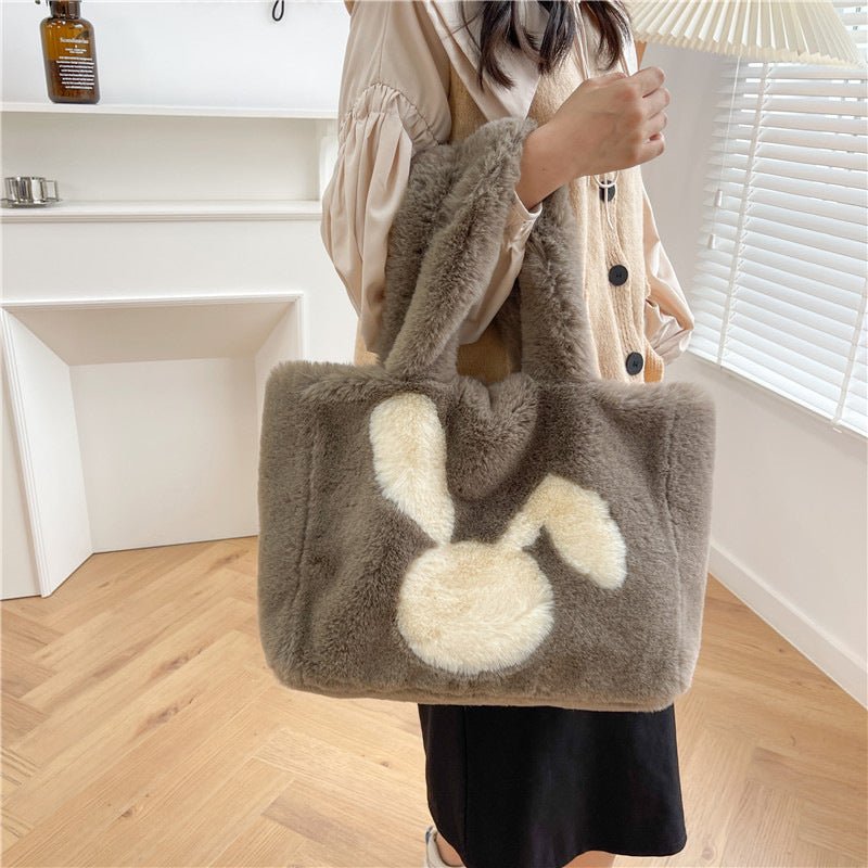 Cute Cartoon Rabbit Ears Plush Bag Autumn And Winter Shoulder Bag Shopping Handbags Large Capacity Personalized Tote Bags For Women $39.98 Dana Fashion Color: Coffee Women's Bags Product information: Material: plush Style: fashionable and simple Features: