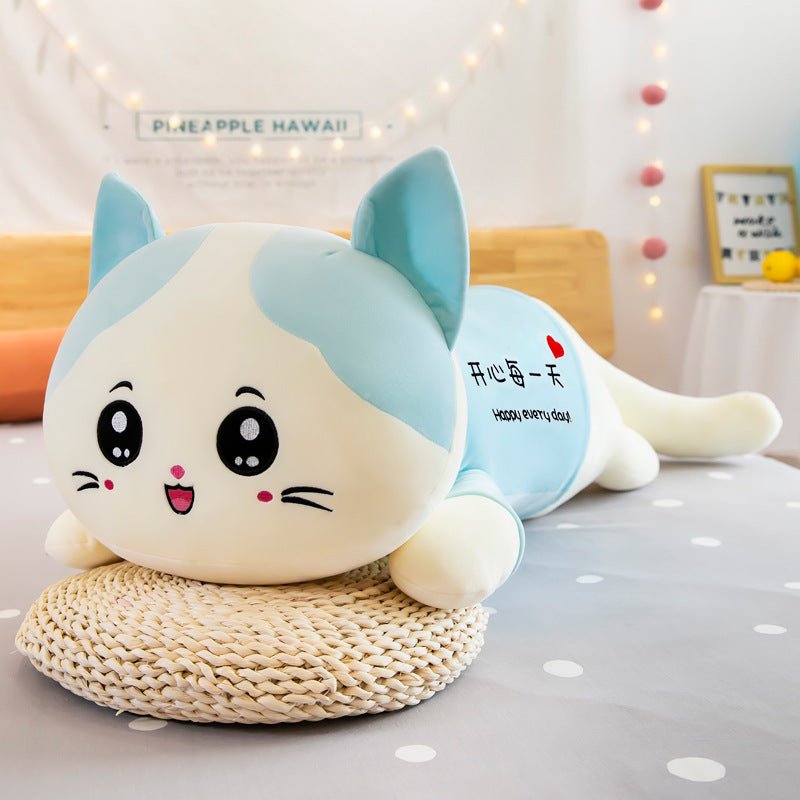 Cute Cat Plush Toy Sofa Cushion Long Throw Pillow $66.68 Dana Fashion Color: Blue Size: 100cm Toys & Hobbies Product information: Name: Cute lying cat Filling: down cotton Purpose: Throw Pillow / Lying Pillow / Sleeping Pillow Fabric: Stretch soft velvet
