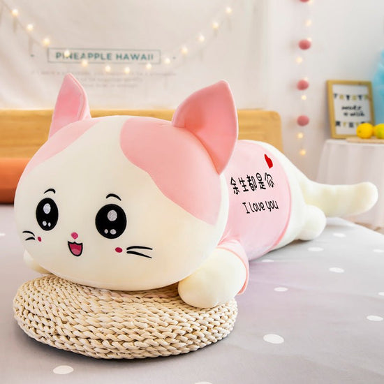 Cute Cat Plush Toy Sofa Cushion Long Throw Pillow $67.69 Dana Fashion Color: Pink Size: 100cm Toys & Hobbies Product information: Name: Cute lying cat Filling: down cotton Purpose: Throw Pillow / Lying Pillow / Sleeping Pillow Fabric: Stretch soft velvet
