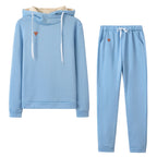 Women's Fleece Leather Seal Long Sleeve Hooded Casual Sports Suit