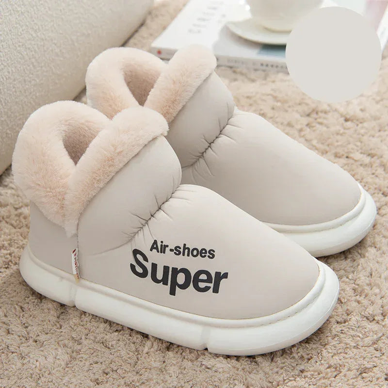 Warm House Shoes Plush Fleece High Back Heel Slippers Home Winter Warm Couple Shoes - DanaFashionstore