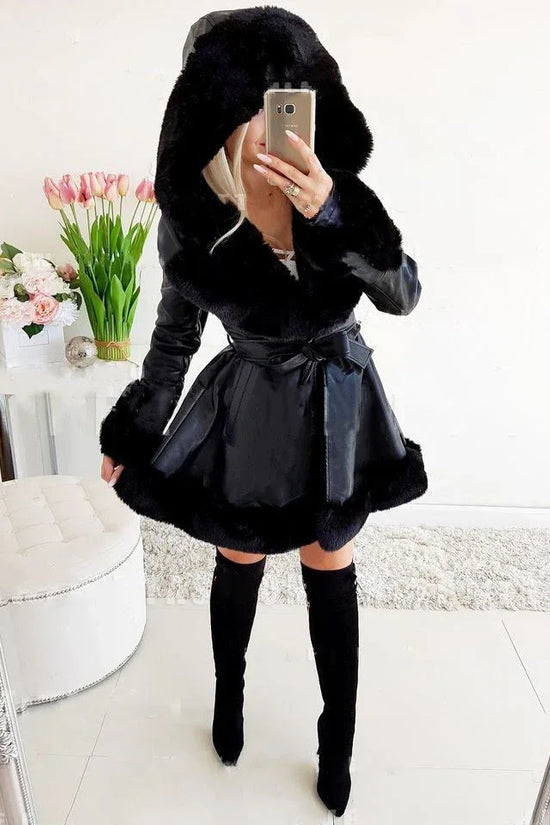 Women's Thermal Hooded Lapel Fur Splicing Coat - DanaFashionstore
