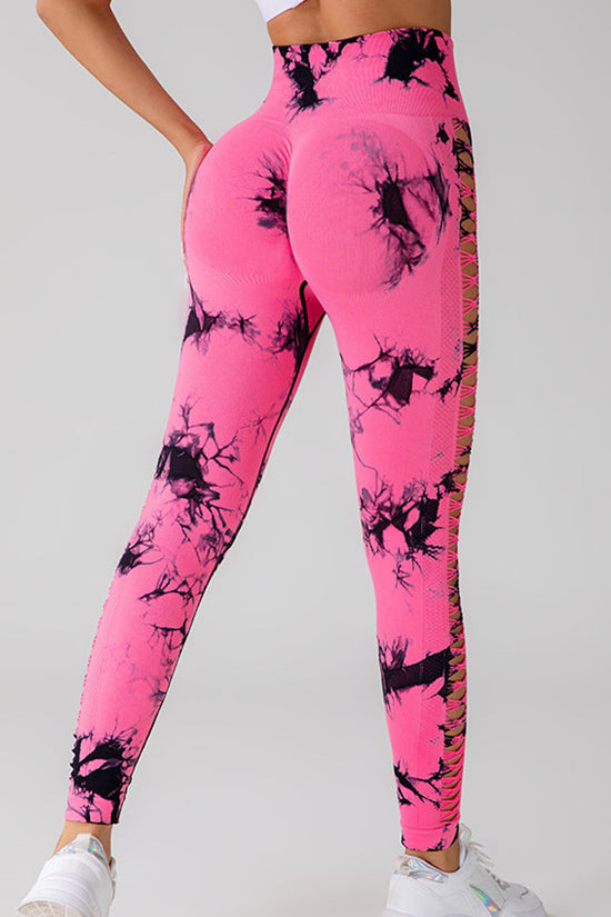 Hollow Tie Dye Printed Yoga Pants High Waist Butt Lift Seamless Sports Gym Fitness Leggings Slim Pants For Women Tight Trousers