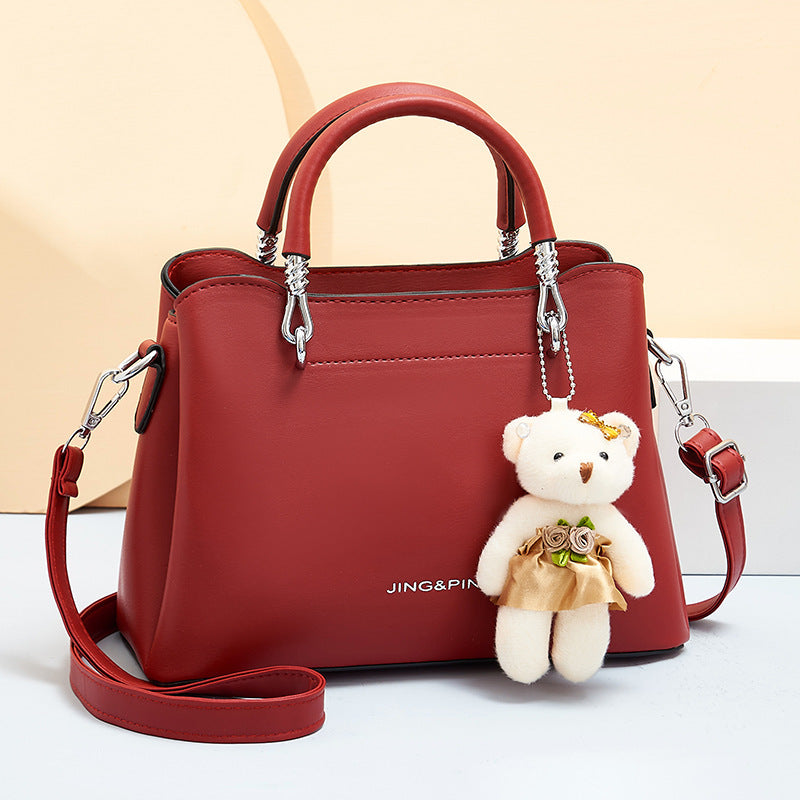 Handbag Shoulder Large Capacity Soft Leather Bear Pendant Women's Bag - Dana Fashion