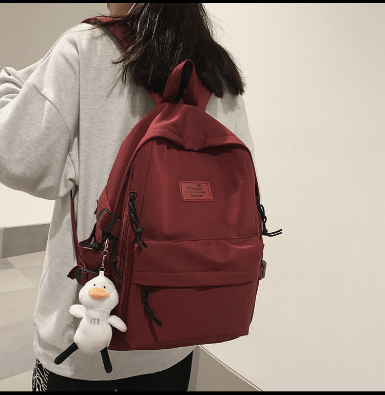 School Season New Fashion Backpack Fresh Middle School Students Korean Casual Solid Color Backpack