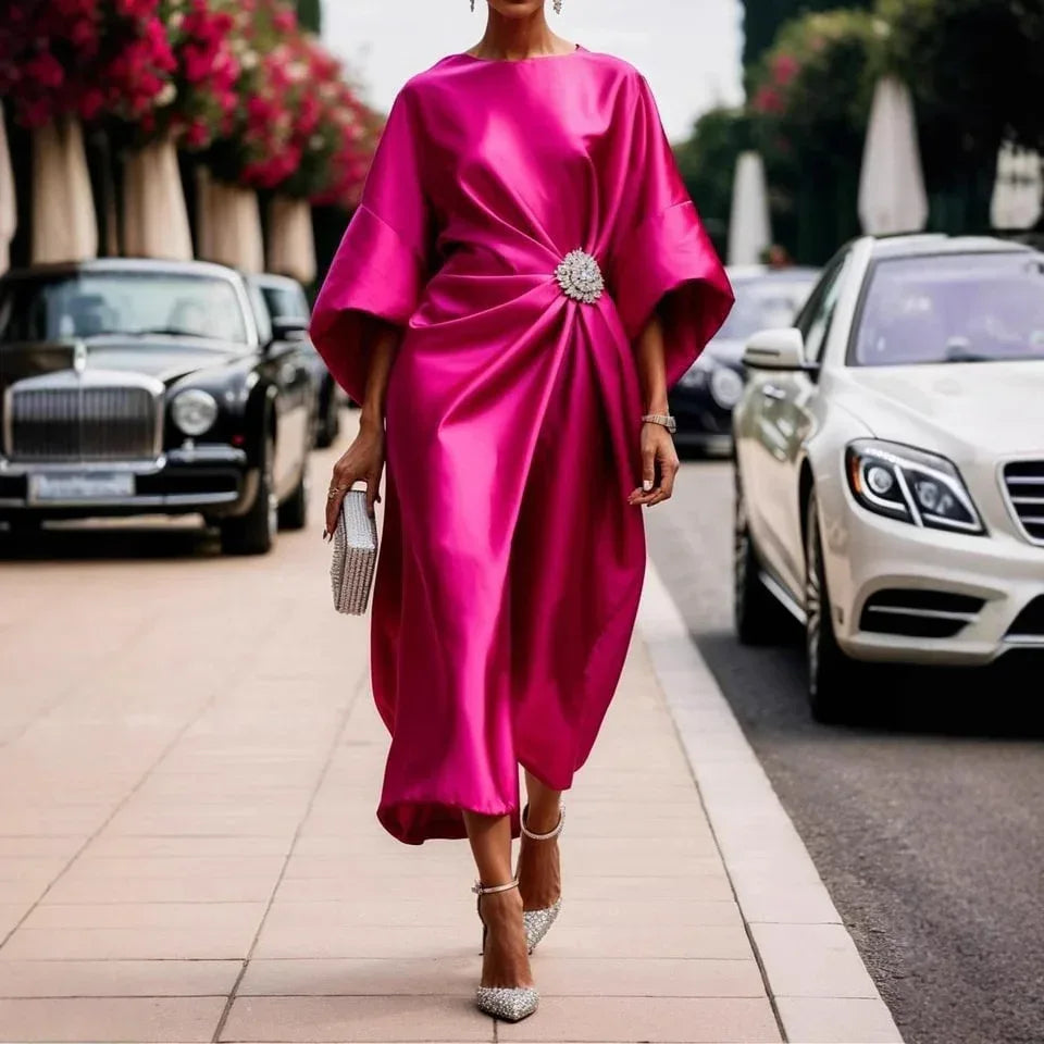 Elegant Flower Beads Satin Dress 2026 - Commuting Professional Dress - DanaFashionstore