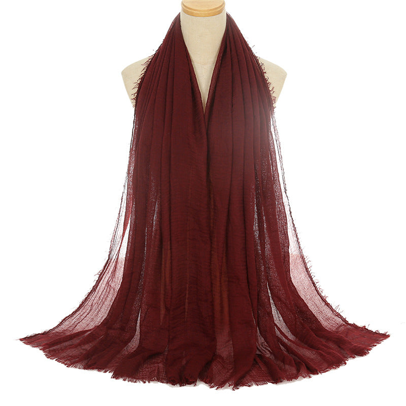 Pleated Viscose Yarn Monochrome Scarf Natural Wrinkled Cotton And Linen Burrs