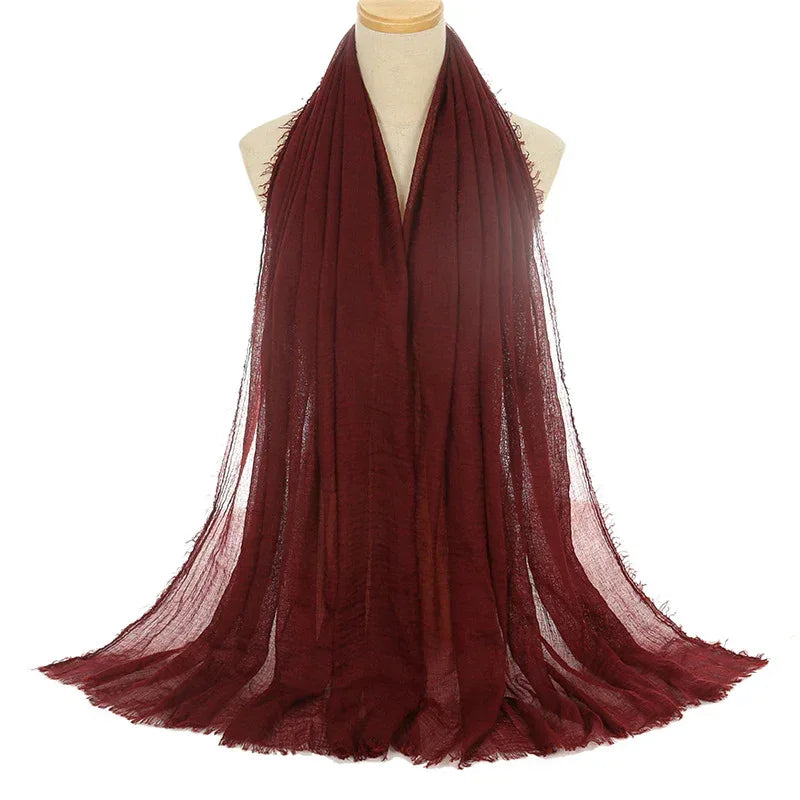 Pleated Viscose Yarn Monochrome Scarf Natural Wrinkled Cotton And Linen Burrs - DanaFashionstore