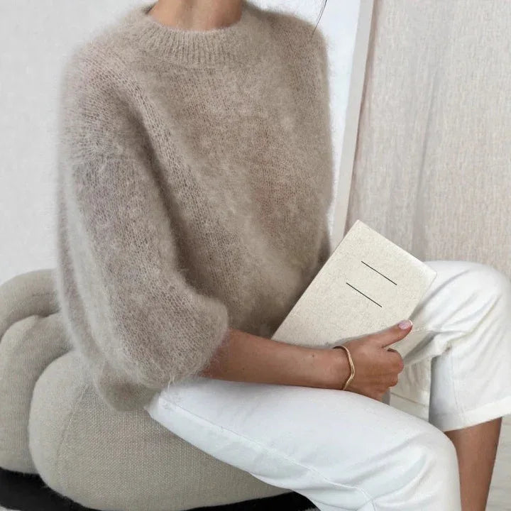 Womens Casual Solid-color Loose-fitting Cozy Plush Long-sleeve Sweater - DanaFashionstore
