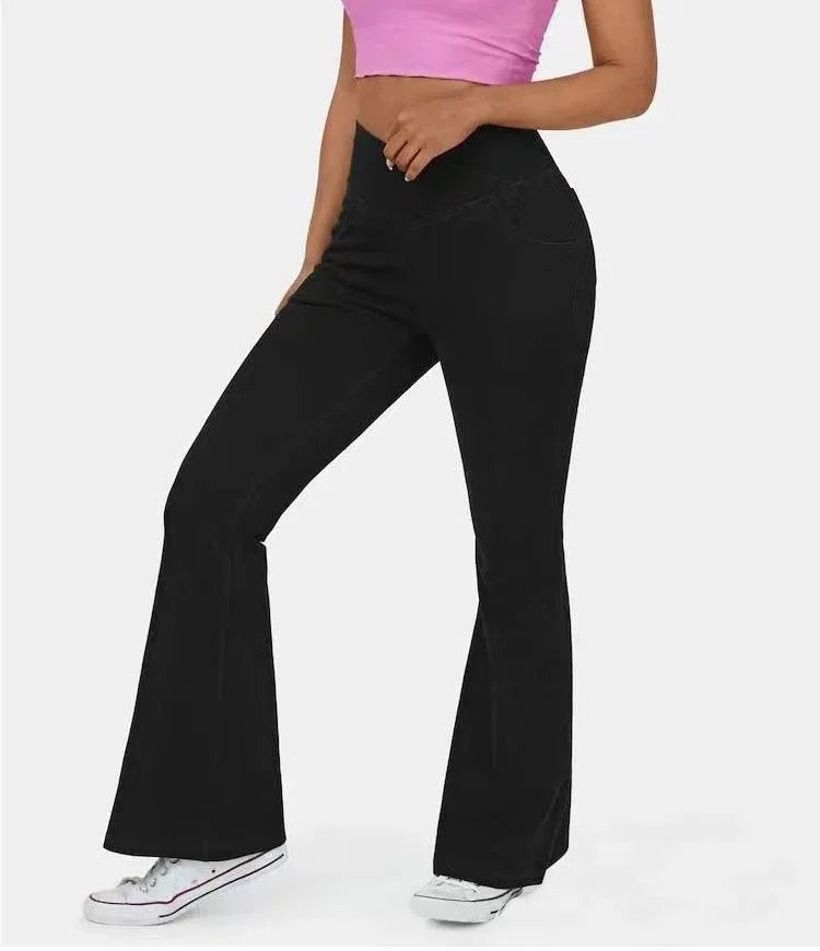 High Imitation Denim Bell-bottom Pants Cross-border Hip Lifting European And American Women Bell-bottom Pants - DanaFashionstore