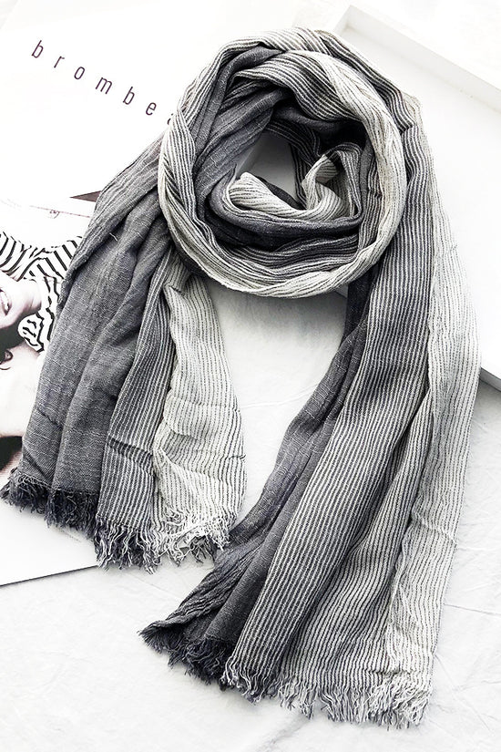 Women's Striped Cotton And Linen Scarf Shawl