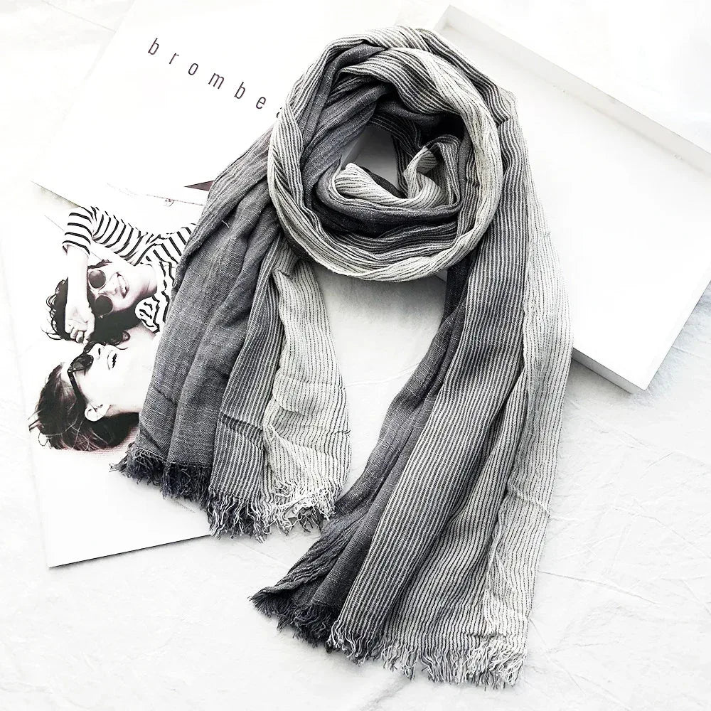 Women's Striped Cotton And Linen Scarf Shawl - DanaFashionstore