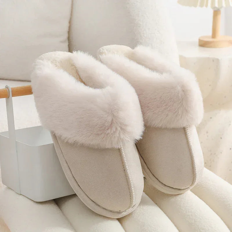 Winter Warm Plush Home Slippers Indoor Fur Slippers Women Soft Lined Cotton Shoes Comfy Non-Slip Bedroom Fuzzy House Shoes Women Couple - DanaFashionstore