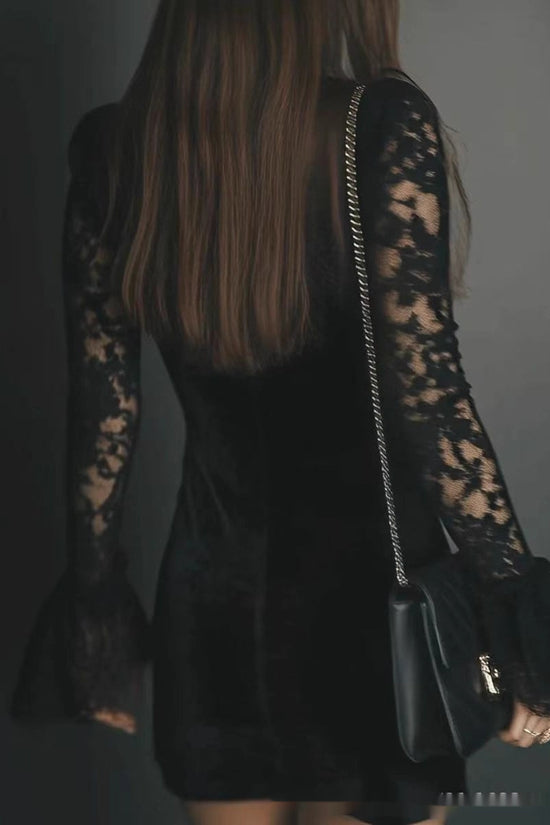 Solid-color Textured Long-sleeve Elegant French-style Dress