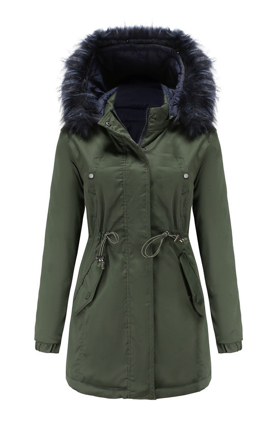 Double-sided Detachable Fur Collar Hat Quilted Parka