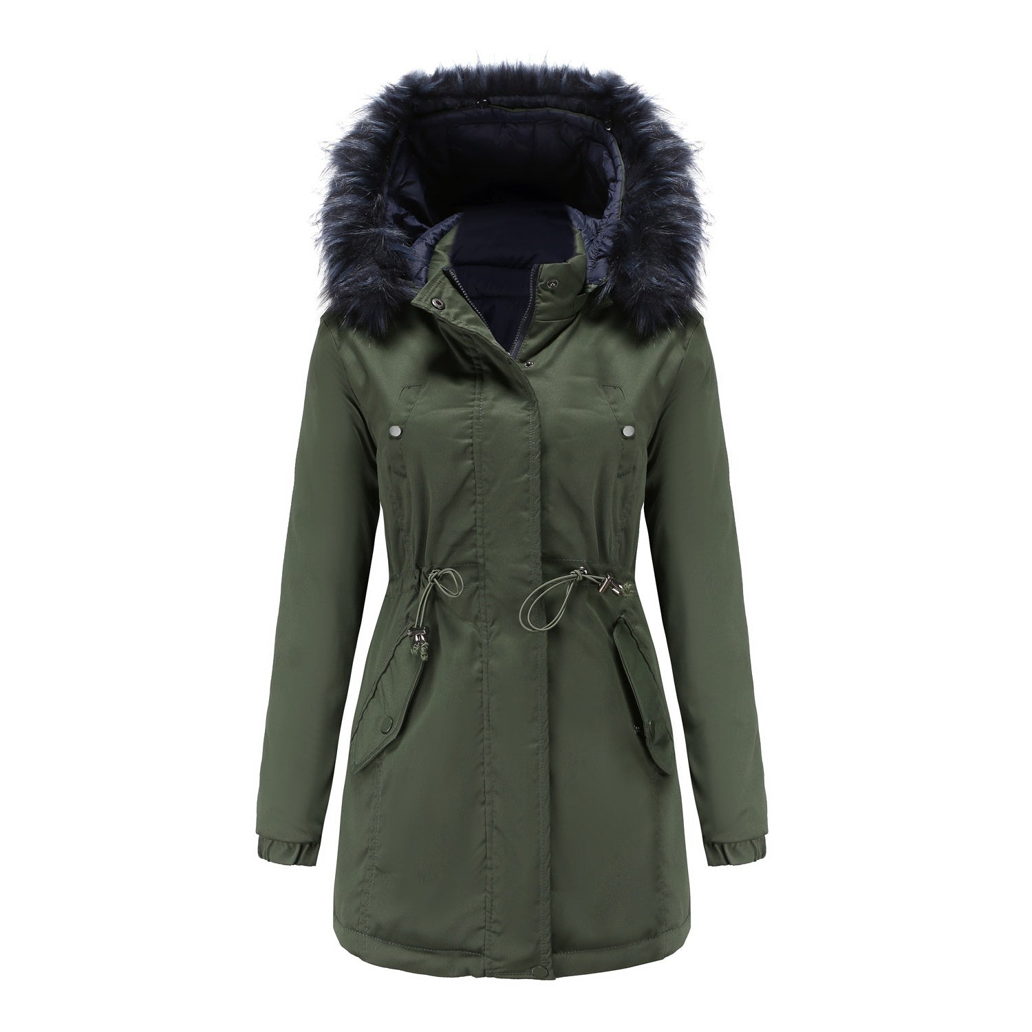 Double-sided Detachable Fur Collar Hat Quilted Parka